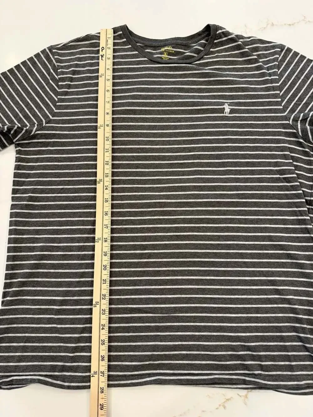 Polo Ralph Lauren Men's Gray and White Striped Crewneck T-Shirt